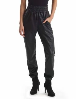 Commando women Faux Leather Smocked Jogger in Black