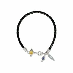 women Judith Ripka Silver & Leather 1.33 ct. tw. Gemstone & CZ Bracelet