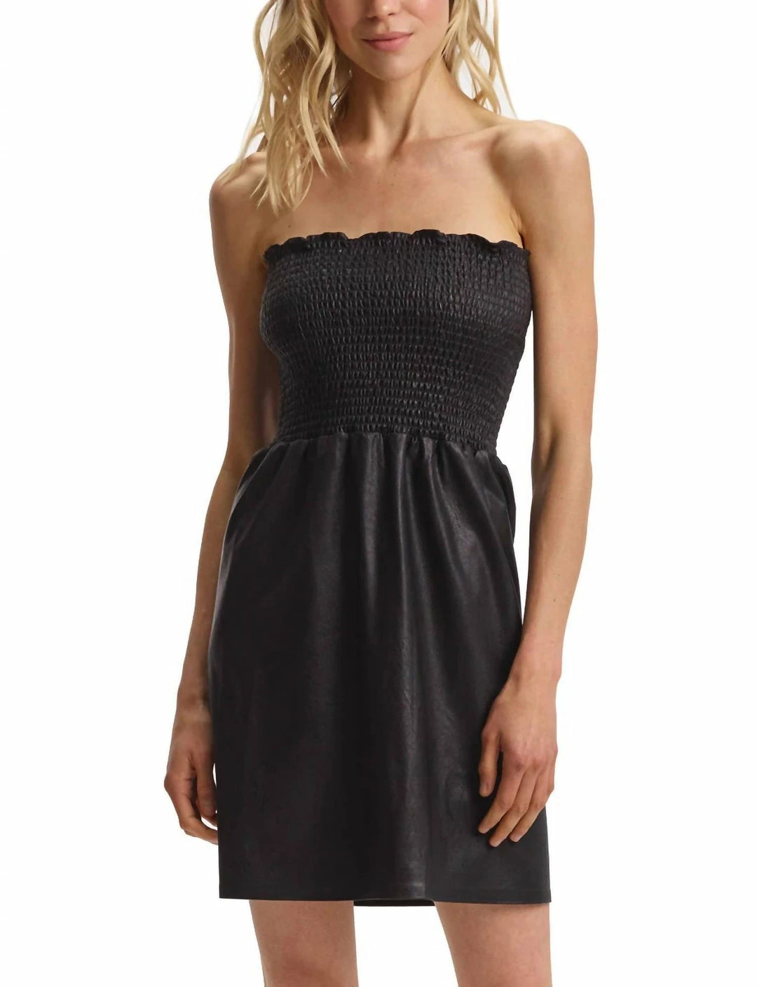 Commando women Faux Leather Smocked Dress in Black 3 Commando women Faux Leather Smocked Dress in Black