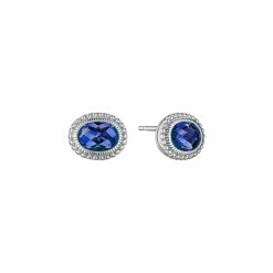 women Judith Ripka Sanibel Silver Blue Corundum Oval Studs