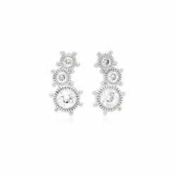 women Judith Ripka Lore Silver White Topaz 3-Stone Studs