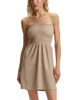 Commando women Faux Leather Smocked Dress in Sand