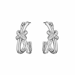 women Judith Ripka Aura Silver White Topaz Braided Crisscross Hoops