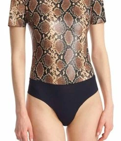 Commando women Faux Leather Animal Tee Bodysuit in Snake