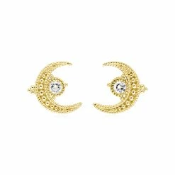 women Judith Ripka Little Jewels 14K Over Silver White Topaz Moon Studs