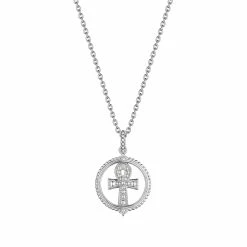 women Judith Ripka Little Jewels Silver White Topaz Ankh Charm Necklace