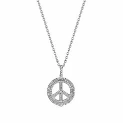 women Judith Ripka Little Jewels Silver White Topaz Peace Sign Pendant Necklace