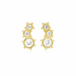 women Judith Ripka Lore 14K Over Silver White Topaz 3-Stone Studs
