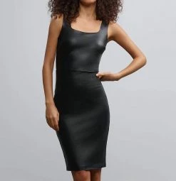 Commando women Faux Leather Square Neck Dress in Black