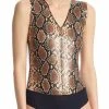 Commando women Faux Leather Animal V-Neck Bodysuit in Snake