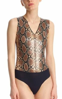 Commando women Faux Leather Animal V-Neck Bodysuit in Snake