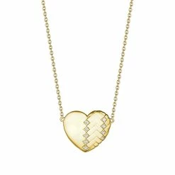 women Judith Ripka Heart Link 14K Over Silver White Topaz Zig Zag Heart Necklace