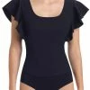 Commando women Bonded Ruffled Bodysuit in Black