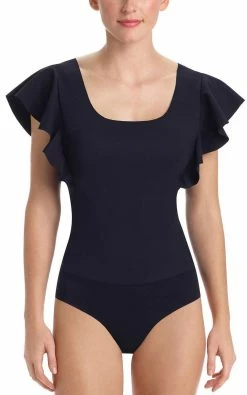 Commando women Bonded Ruffled Bodysuit in Black