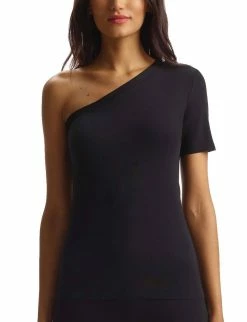 Commando women Essential Cotton One-Shoulder Tee in Black
