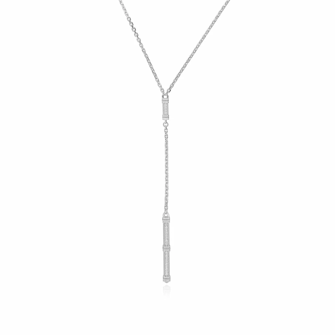 women Judith Ripka Estate Silver White Topaz Pave Bar Necklace 3 women Judith Ripka Estate Silver White Topaz Pave Bar Necklace