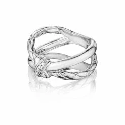 women Judith Ripka Aura Silver White Topaz Crisscross Ring