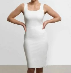 Commando women Faux Leather Square Neck Dress in White