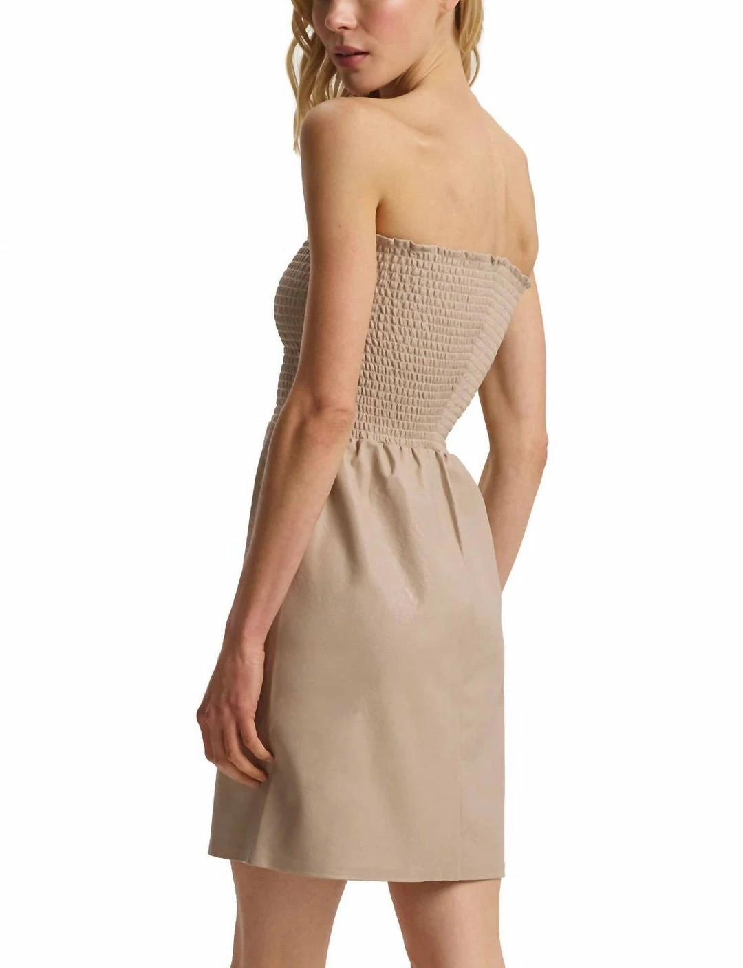 Commando women Faux Leather Smocked Dress in Sand 4 Commando women Faux Leather Smocked Dress in Sand - Image 2